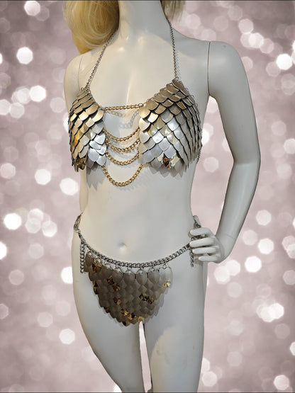 Halloween Festival Outfit Scalemail Corset Top, or Rave Viking, Dragon, Fairy Cosplay Costume, - QUALITY MADE in CANADA