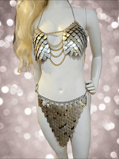 Halloween Festival Outfit Scalemail Corset Top, or Rave Viking, Dragon, Fairy Cosplay Costume, - QUALITY MADE in CANADA