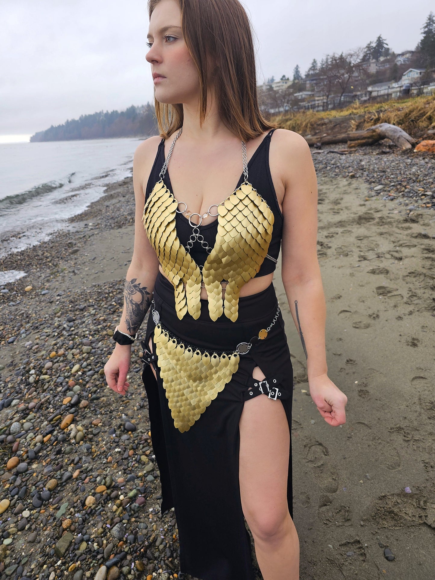 Halloween Festival Outfit Scalemail Corset Top, or Rave Viking, Dragon, Fairy Cosplay Costume, - QUALITY MADE in CANADA