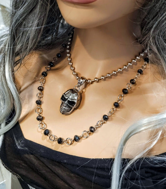 Obsidian & Steel Chunky Chain Goth Skull Choker Layered Necklace Set | A great alt punk style necklace gift for her, grunge jewelry choker