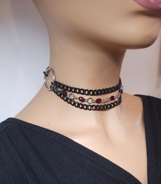 Black Steel Gothic Collar Choker Layered Chunky Chain Punk Necklace | A Handmade aesthetic statement necklace gift for her