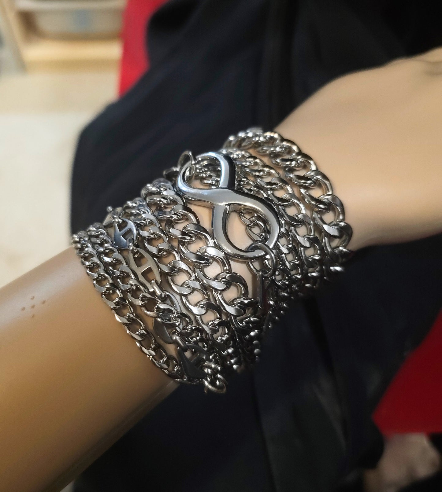 Layered Multi-Strand Steel Bracelet - This punk style or alt goth statement bracelet makes a great gift for her