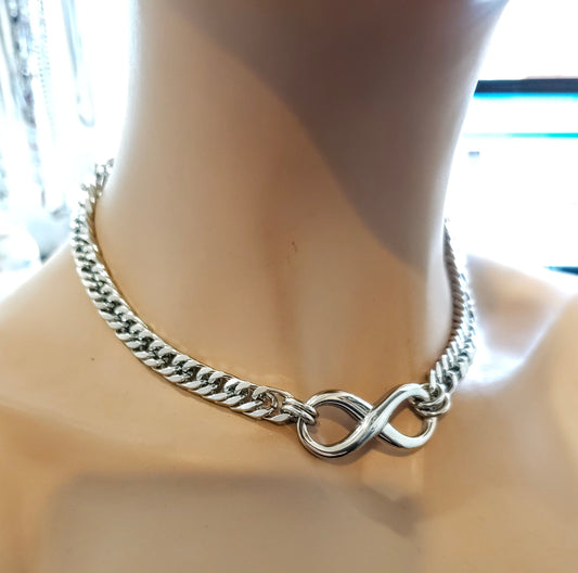 Surgical Steel Eternity Day Collar Choker Necklace | Handmade Infinity Symbol Jewelry Submissive Gift for Her Permanent Locking Clasp Option