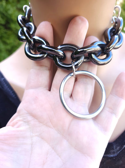 Black Steel Gothic Punk Day Collar Choker Chunky Chain Necklace | A Handmade Goth aesthetic statement necklace gift for her