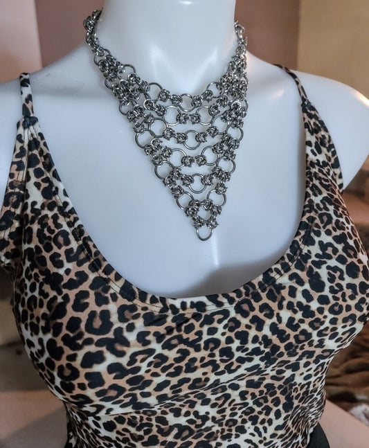 Elegant Chainmail Collar Bib Fidget Necklace - A handmade Thick Chunky Chain Goth, Alt or Punk Style Statement Necklace gift for her