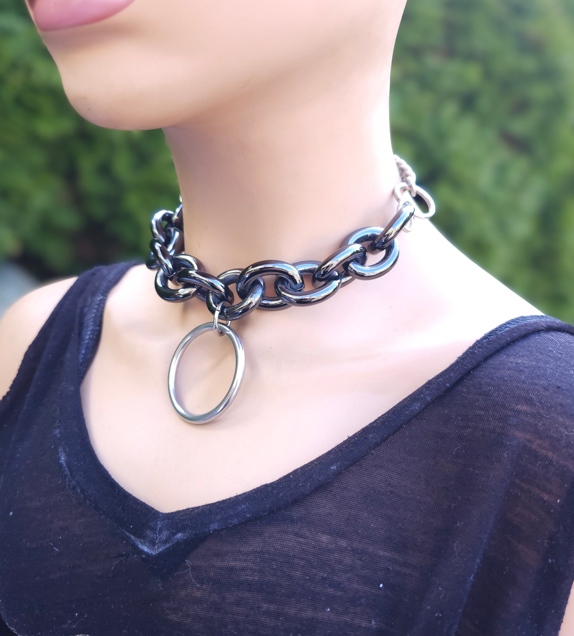 Black Steel Gothic Punk Day Collar Choker Chunky Chain Necklace | A Handmade Goth aesthetic statement necklace gift for her