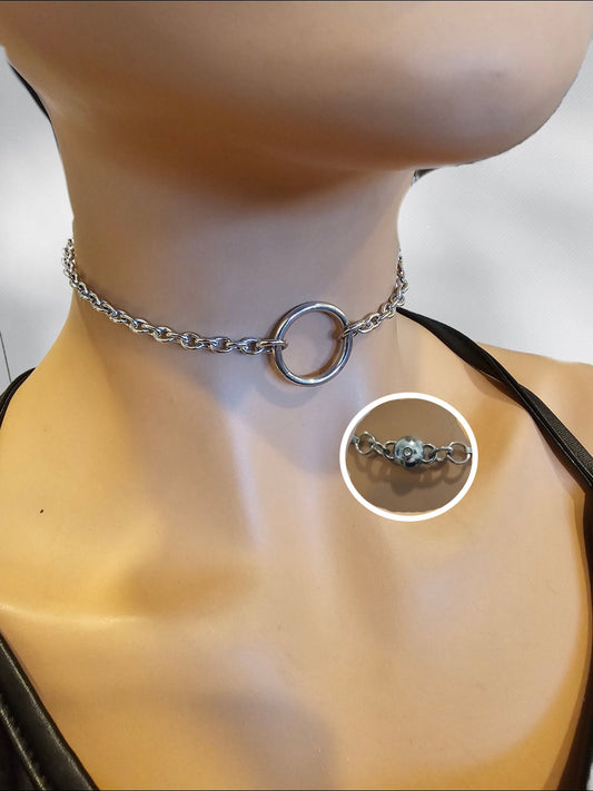 Surgical Steel Gothic Punk Day Collar Choker with Locking Key Clasp Option, Goth Bondage Necklace, punk, grunge jewelry gift for her