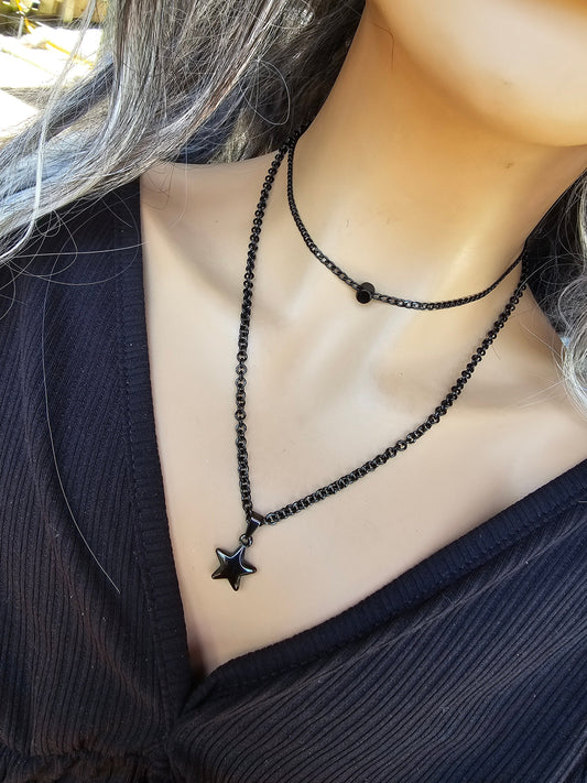 Black Steel Gothic Punk Choker Necklace with star pendant | Dark Academia Aesthetic handmade jewelry gift for her, Punk and Goth style