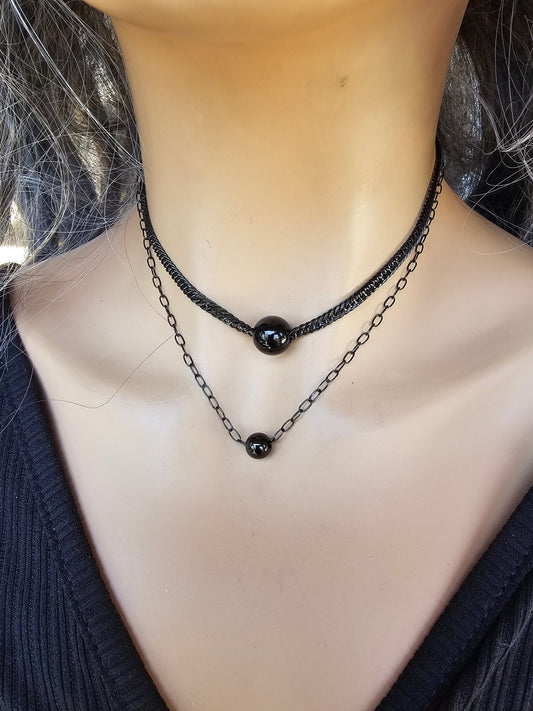 2 SIZES - Black Steel Choker Necklace with Goth Ball Gag pendant | Dark Academia Aesthetic handmade jewelry gift for her, Punk and Gothic