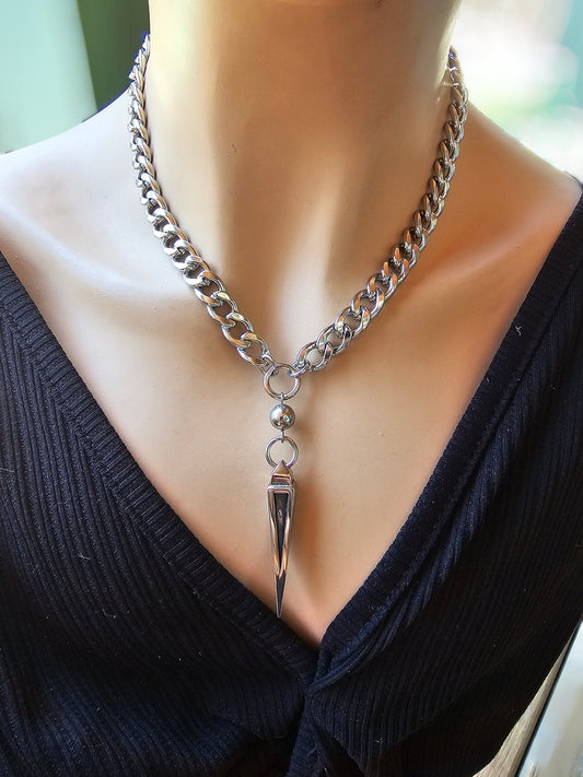 Steel Gothic Punk Chunky Spike Necklace - Dark Academia Aesthetic Alt Punk Jewelry, great statement aesthetic jewelry gift for her