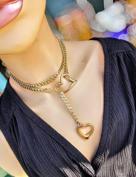 Gold Filled Steel Slip Chain Wrap Style Collar Choker Necklace - Layered Heart Necklace Stack Set | elegant handmade jewelry gift for her