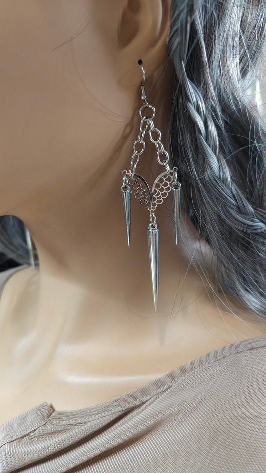 Surgical steel Gothic Spike Dangle Earrings Pair / handmade jewelry gift for her, alt goth punk jewelry, gothic earrings, spike earrings