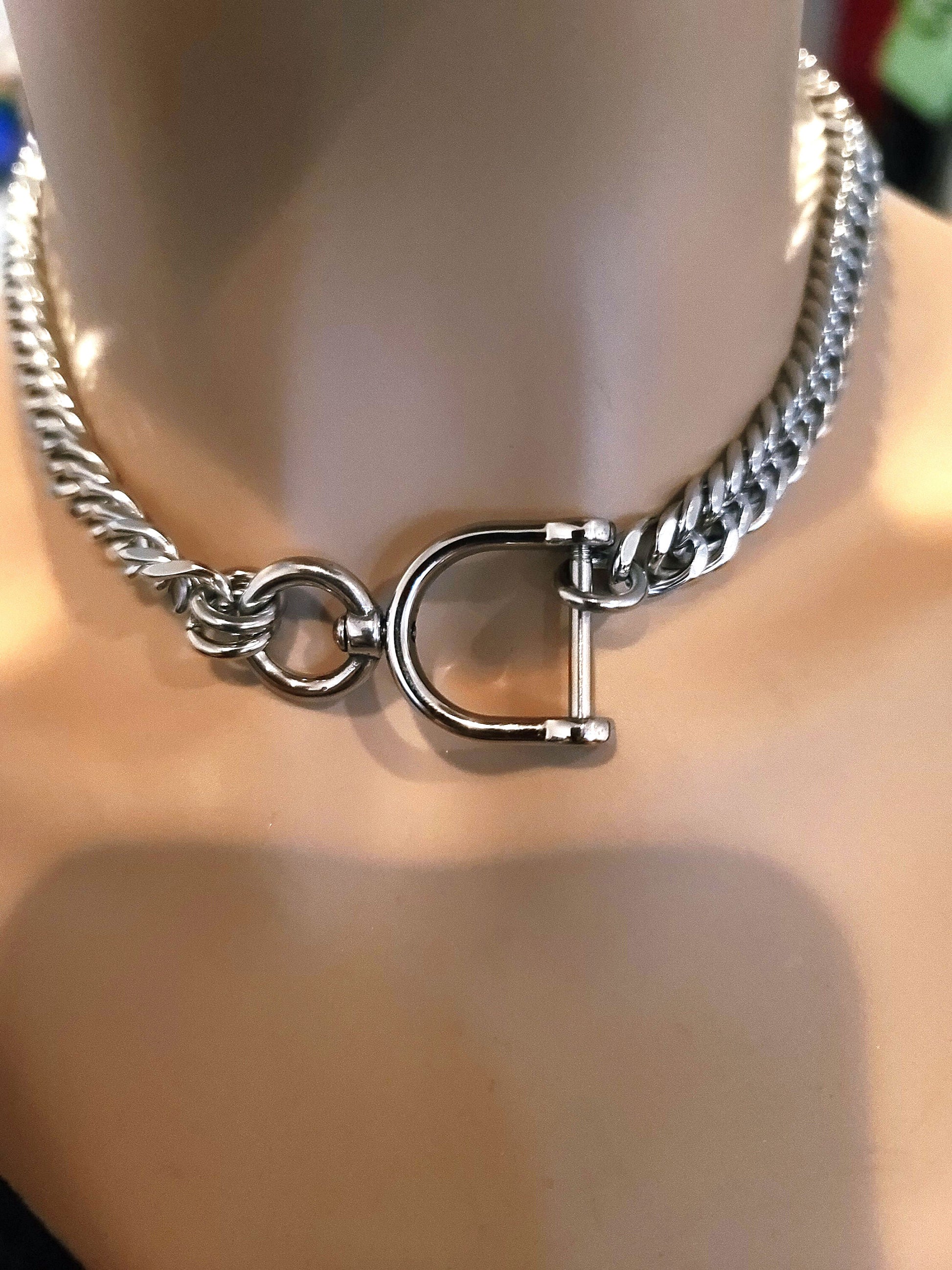 Steel Locking Goth Alt Chunky Chain Necklace, Discreet Sub Day Collar, Stainless Steel BDSM aesthetic Jewelry