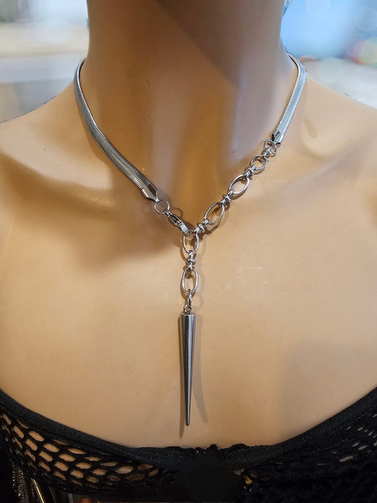 Steel Spike Adjustable Herringbone Chain Grunge Alt Choker Collar Necklace | Handmade Gothic Dark Academia Jewelry gift for her