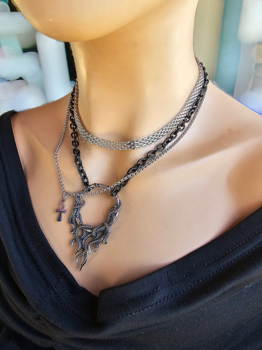 Steel Octopus Layered Multi Strand Chunky Chain Gothic Choker Collar Necklace Set - non tarnish Handmade punk aesthetic jewelry gift for her