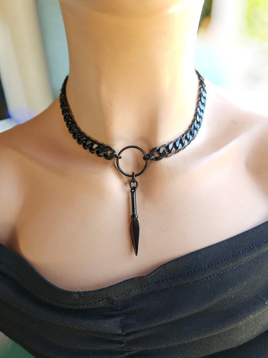 Black Steel Goth Grunge Choker Necklace with Spear | Dark Academia Aesthetic statement handmade jewelry gift for her, Punk and Gothic