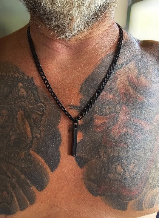 Mens Black Steel Bar Gothic Punk Grunge Necklace - Handmade Goth Alt sweatproof waterproof hip hop necklace gift for him