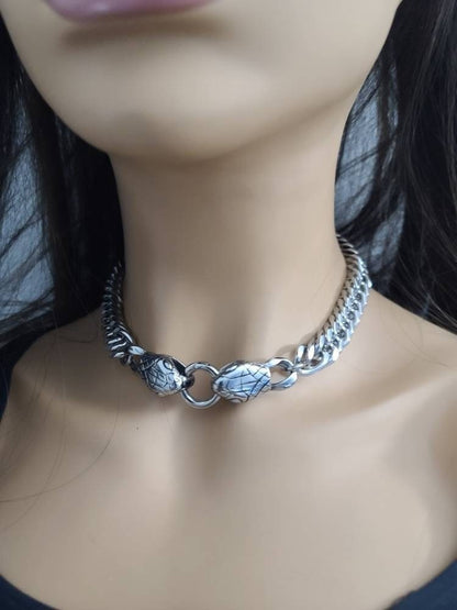 Snake Gothic Punk Collar Choker Necklace | Stunning Dark Academia aesthetic handmade necklace gift for her