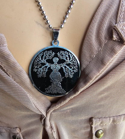 Steel Tree of Life Goddess Medallion Layered Multi Strand Chunky Chain Gothic Choker Necklace Set - Handmade aesthetic jewelry gift for her