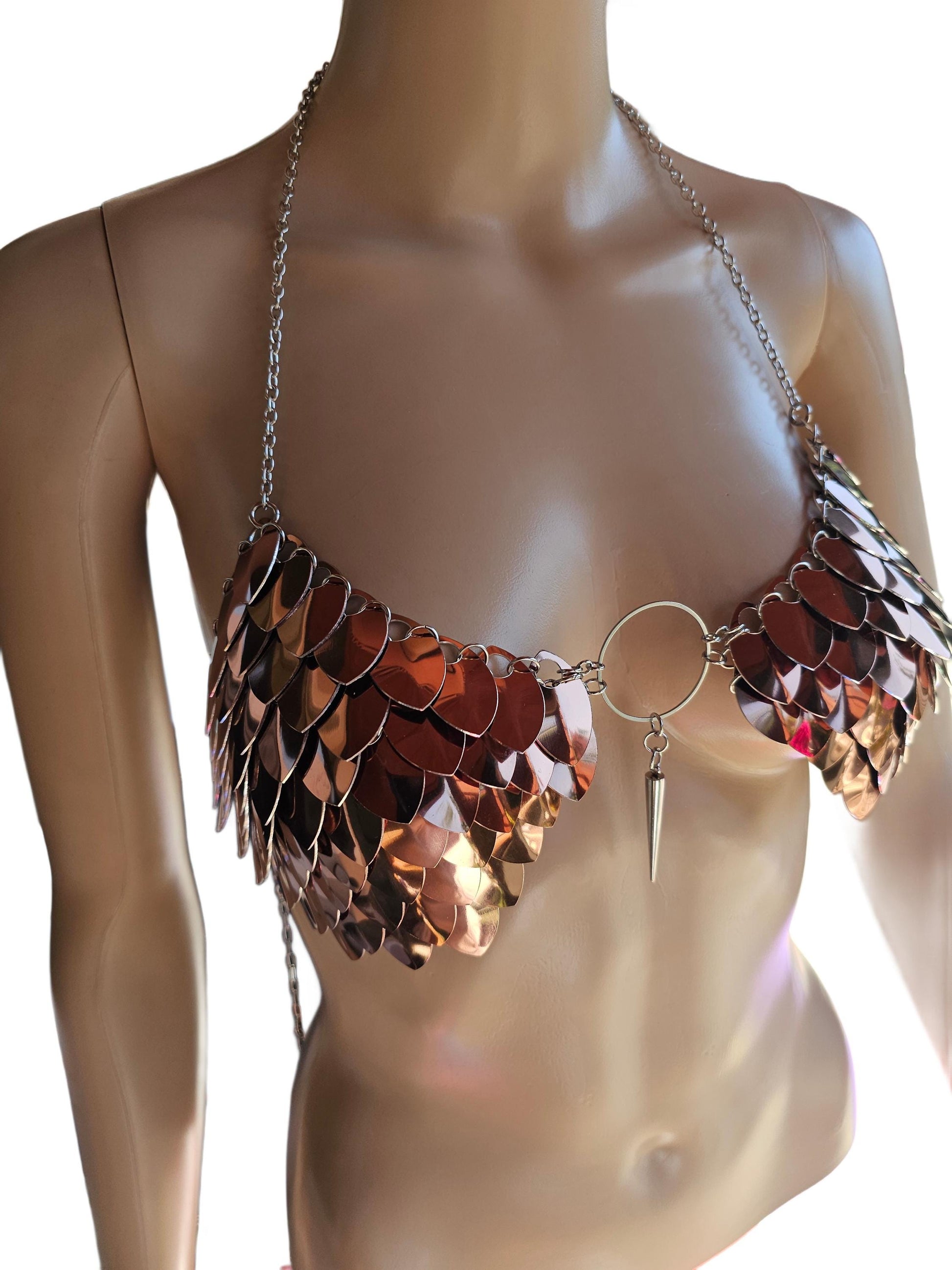 Halloween Copper Festival Outfit Scalemail Corset Top, or Rave Viking, Dragon, Fairy Cosplay Larp Costume, - QUALITY MADE in CANADA