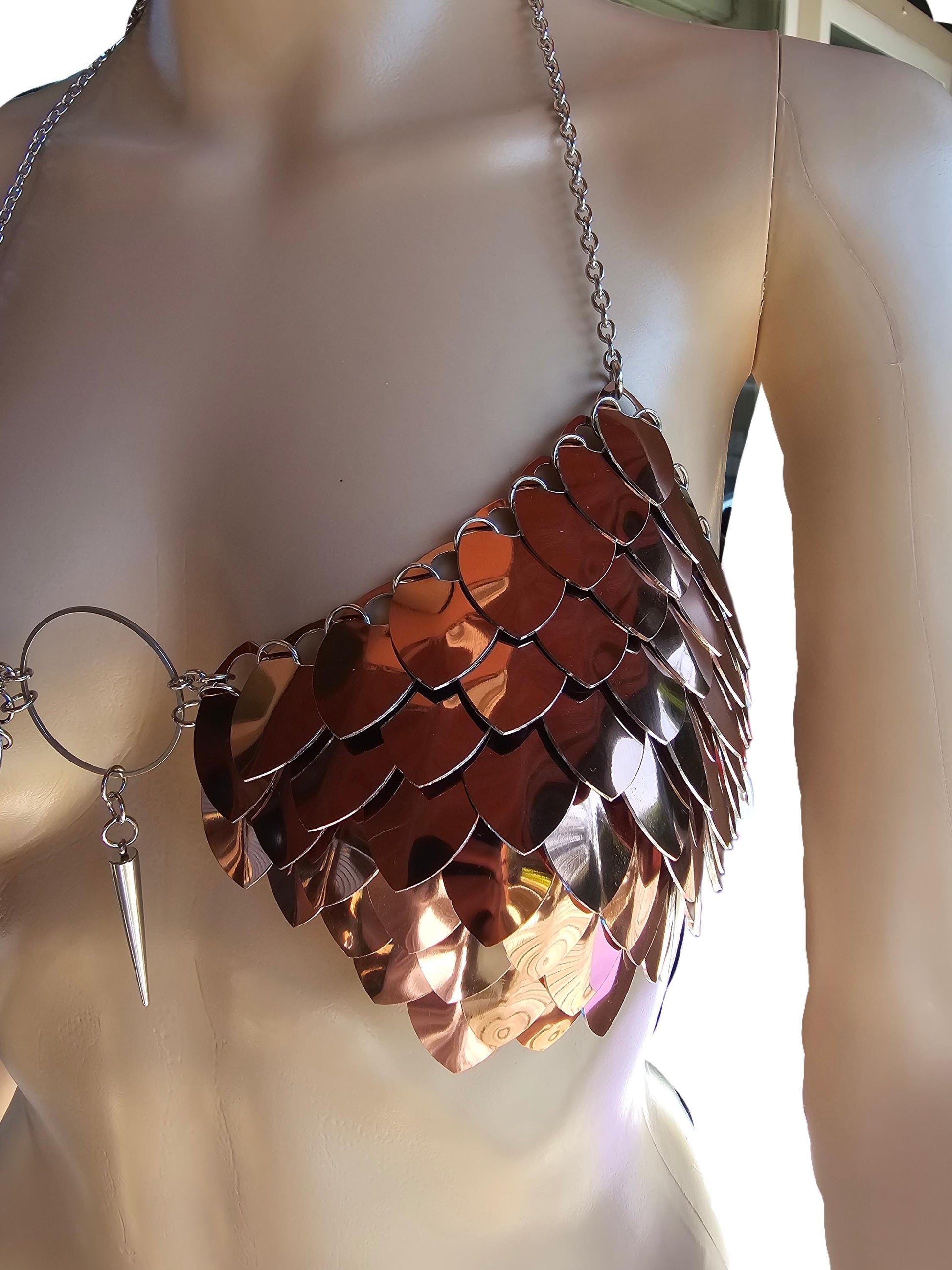 Halloween Copper Festival Outfit Scalemail Corset Top, or Rave Viking, Dragon, Fairy Cosplay Larp Costume, - QUALITY MADE in CANADA