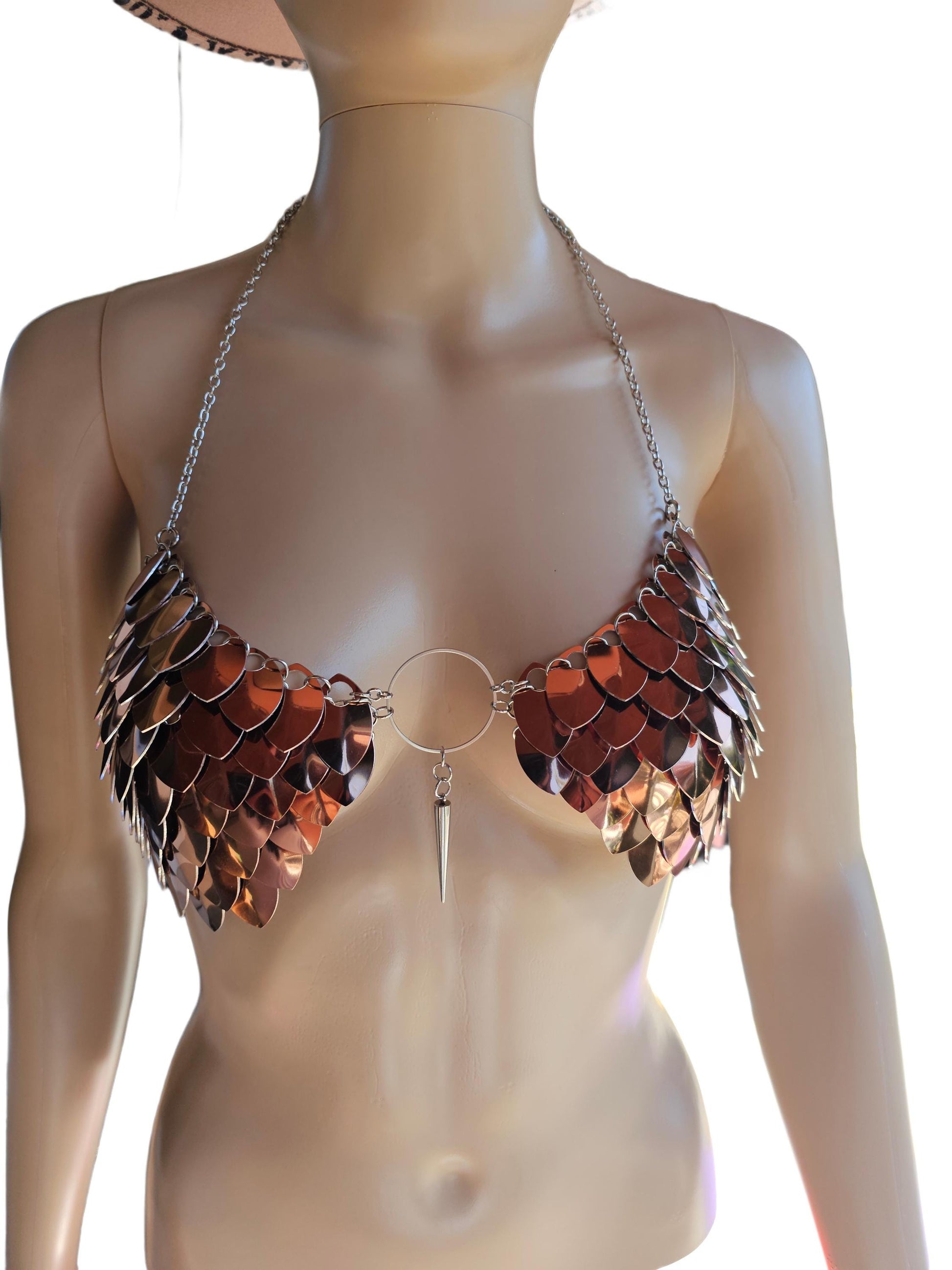 Halloween Copper Festival Outfit Scalemail Corset Top, or Rave Viking, Dragon, Fairy Cosplay Larp Costume, - QUALITY MADE in CANADA