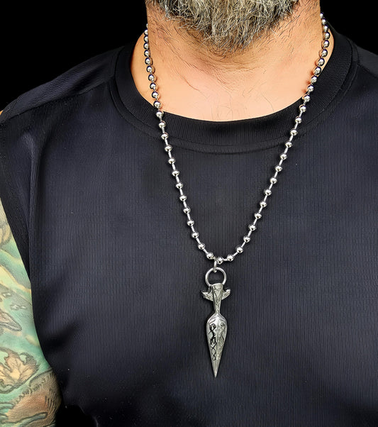 Mens Steel Norse Viking Odin Spear Gothic Punk Grunge Necklace - Handmade Goth Alt sweatproof waterproof hip hop necklace gift for him