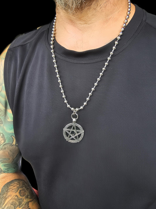 Mens Steel Norse Viking Pentacle Pentagram Goth Punk Grunge Necklace - Handmade Alt sweatproof waterproof hip hop necklace gift for him