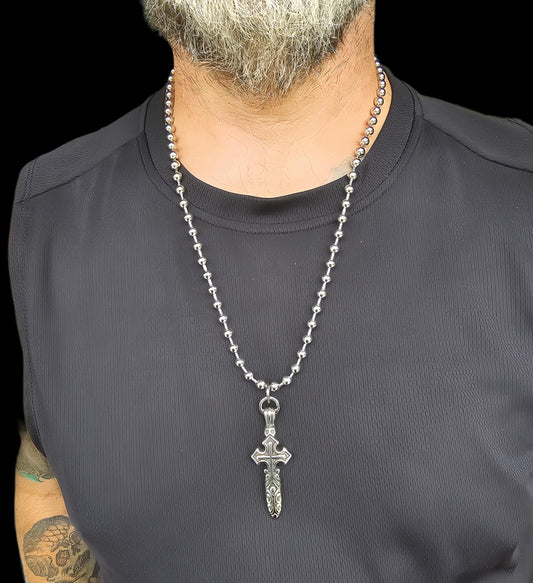 Mens Steel Norse Viking Odins Sword Waterproof and sweatproof Goth Punk Grunge Necklace - Handmade Alt hip hop necklace gift for him