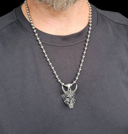 Mens Steel Norse Viking Oni Devil Gothic Punk Grunge Necklace - Handmade Goth Alt sweatproof waterproof hip hop necklace gift for him