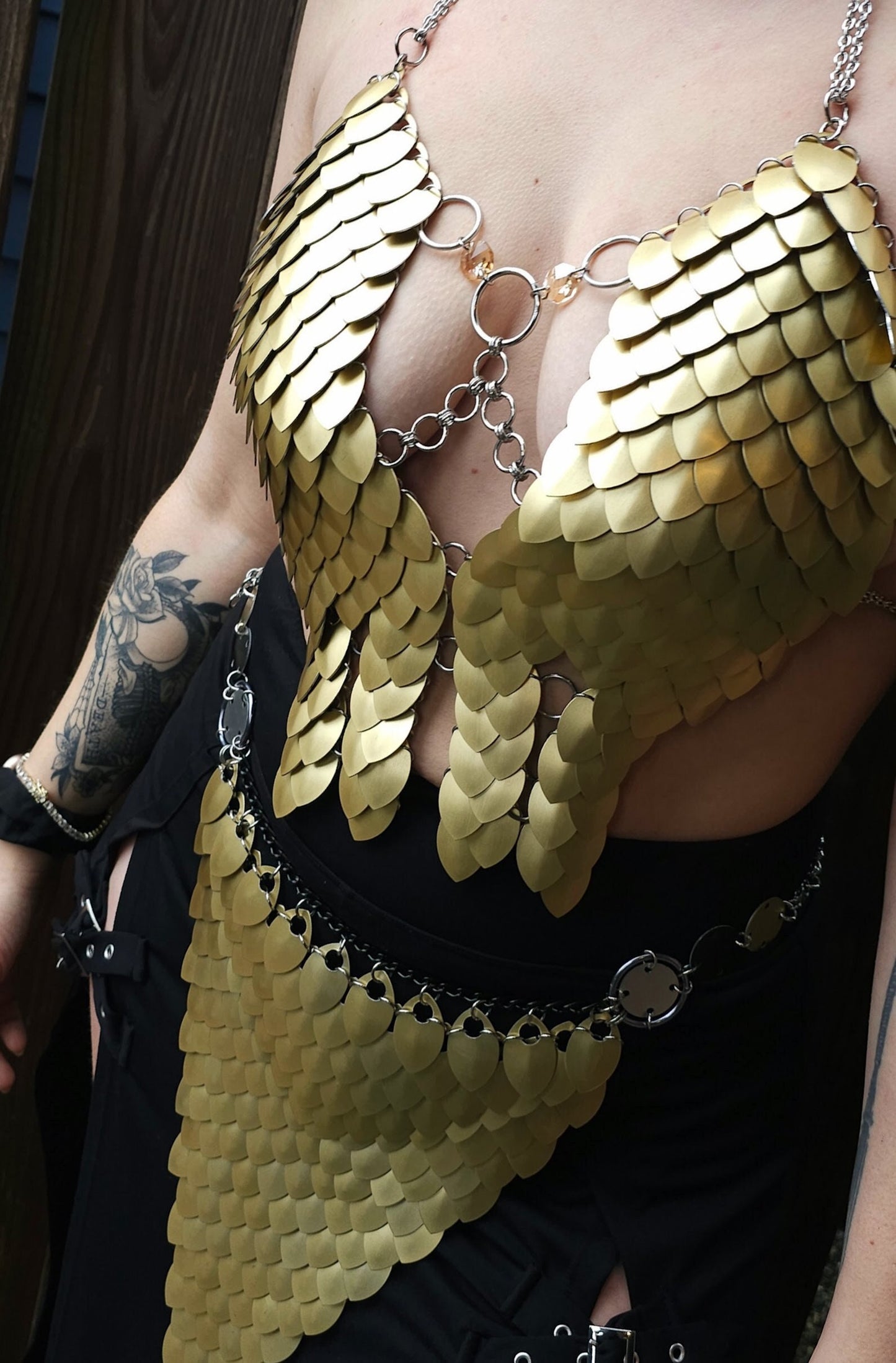 Halloween Festival Outfit Scalemail Corset Top, or Rave Viking, Dragon, Fairy Cosplay Costume, - QUALITY MADE in CANADA