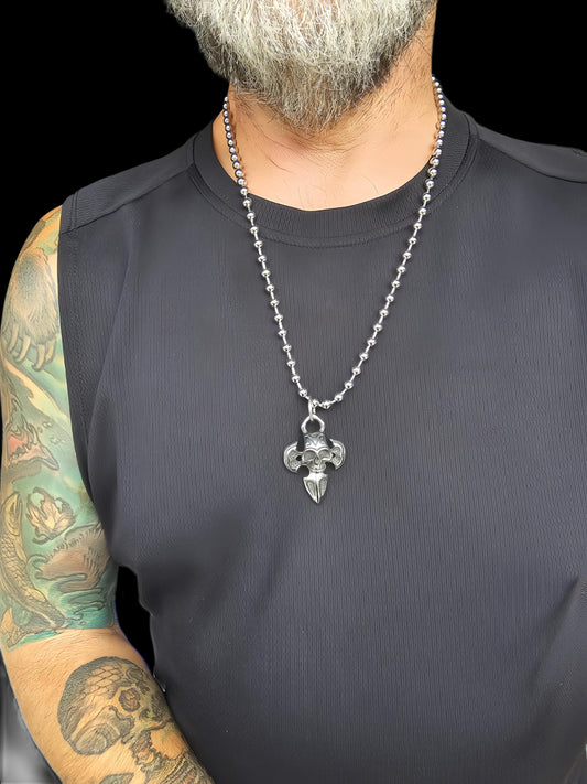 Mens Steel Norse Viking Skull Cross Goth Punk Grunge Necklace - Handmade Alt sweatproof waterproof hip hop necklace gift for him