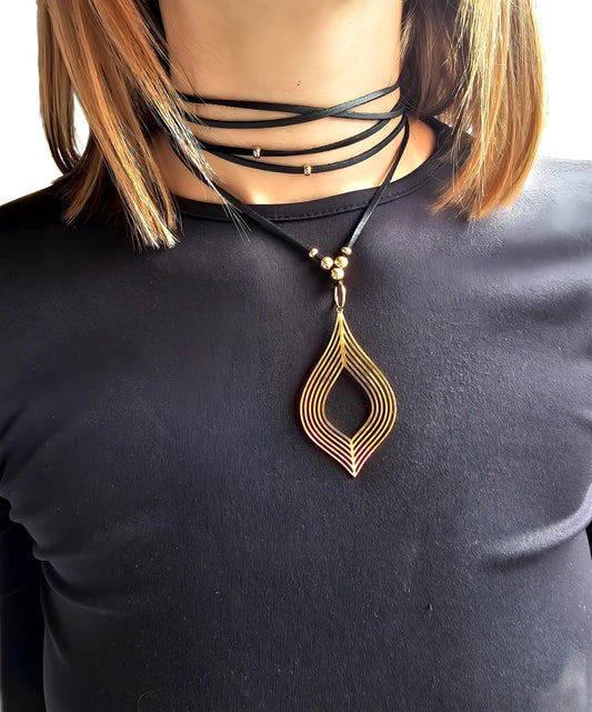 Black Vegan Leather Wrap Tie Indie Boho Bolero Collar Choker Layered Necklace - Handmade Aesthetic Jewelry Gift for Her