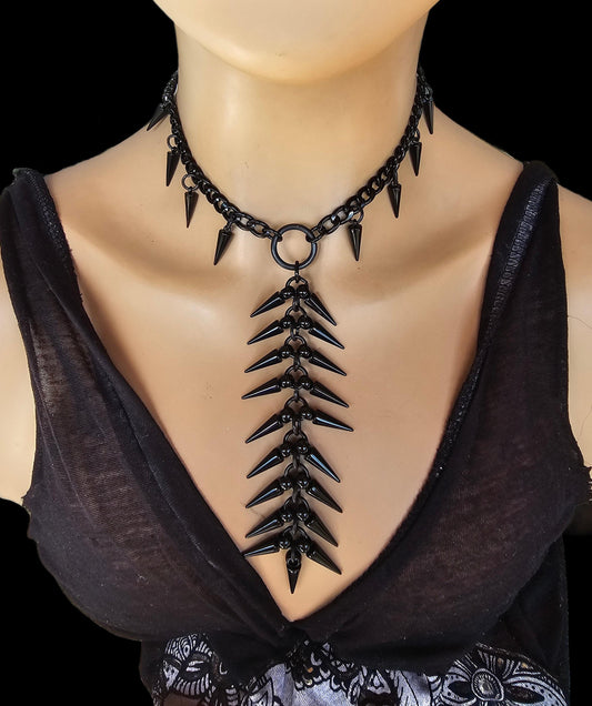 Black Steel Spike Gothic Punk Choker Vertebrae Necklace | Dark Academia Aesthetic Vertebral handmade jewelry goth grunge gift for her, Goth