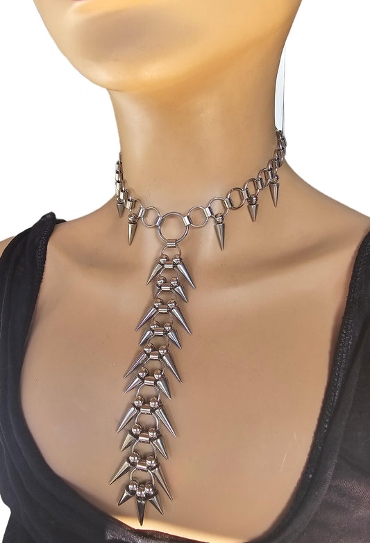 Steel Spike Gothic Punk Choker Vertebrae Chainmail Necklace | Dark Academia Aesthetic Vertebral handmade jewelry goth grunge gift for her