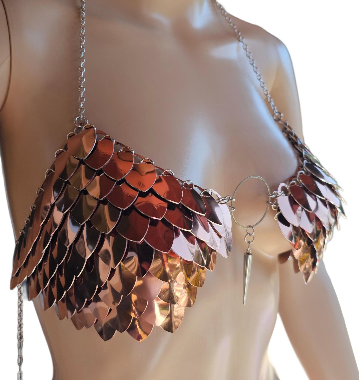 Halloween Copper Festival Outfit Scalemail Corset Top, or Rave Viking, Dragon, Fairy Cosplay Larp Costume, - QUALITY MADE in CANADA