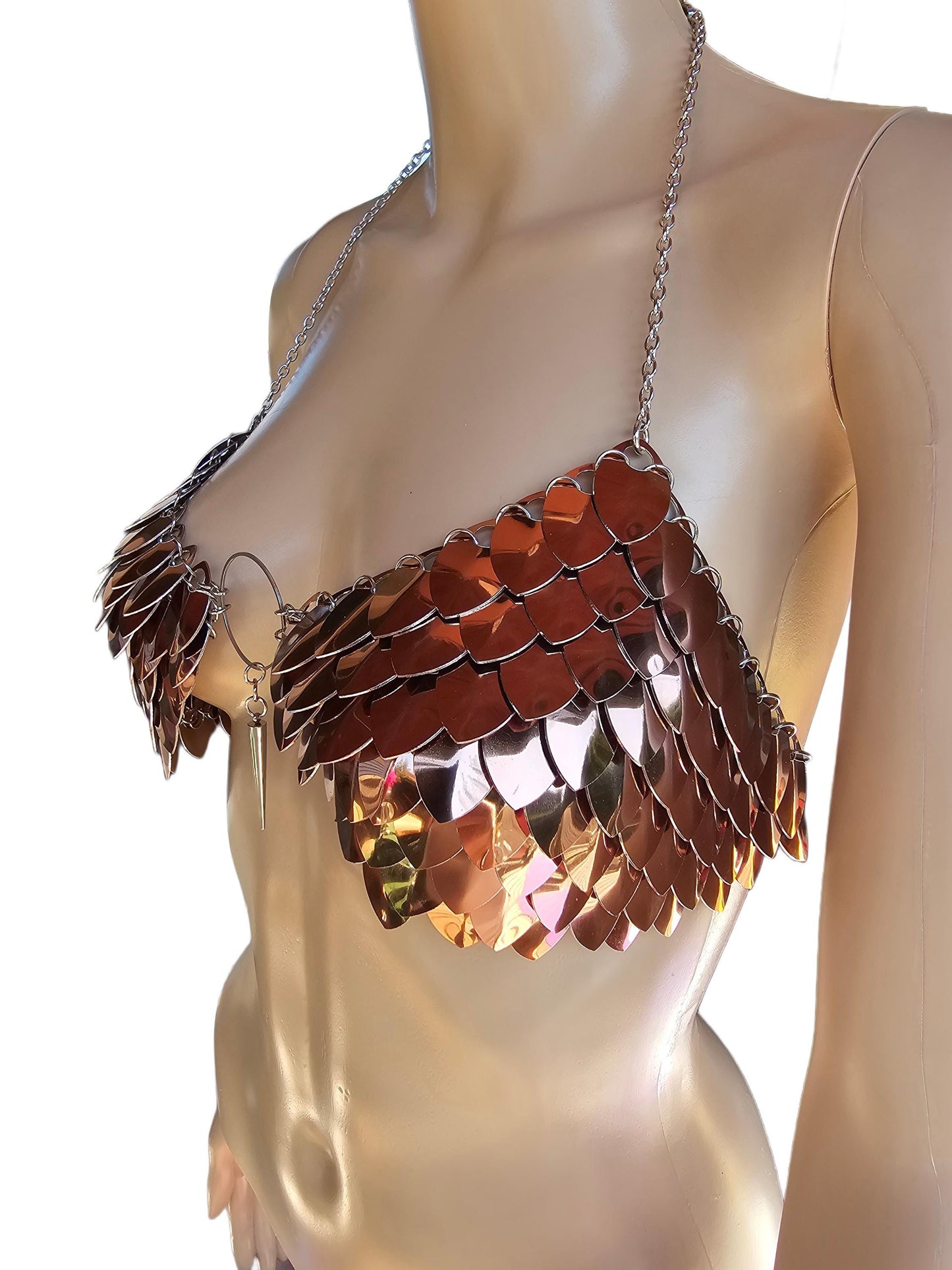 Halloween Copper Festival Outfit Scalemail Corset Top, or Rave Viking, Dragon, Fairy Cosplay Larp Costume, - QUALITY MADE in CANADA