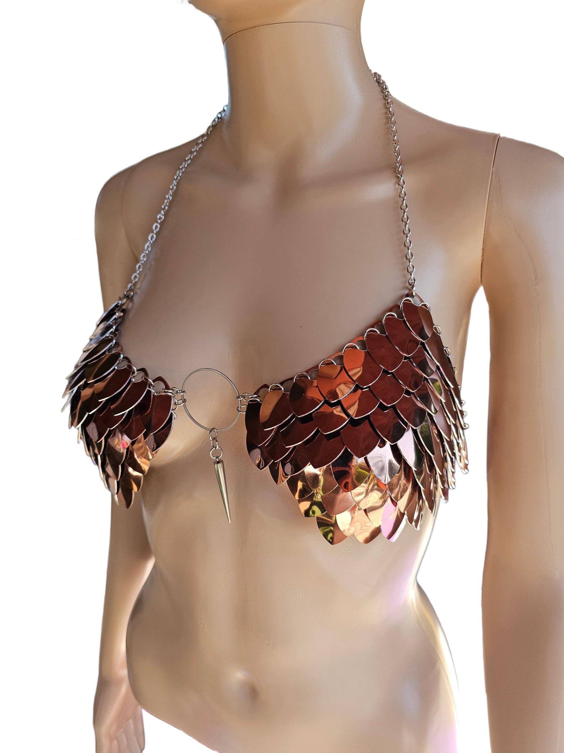 Halloween Copper Festival Outfit Scalemail Corset Top, or Rave Viking, Dragon, Fairy Cosplay Larp Costume, - QUALITY MADE in CANADA