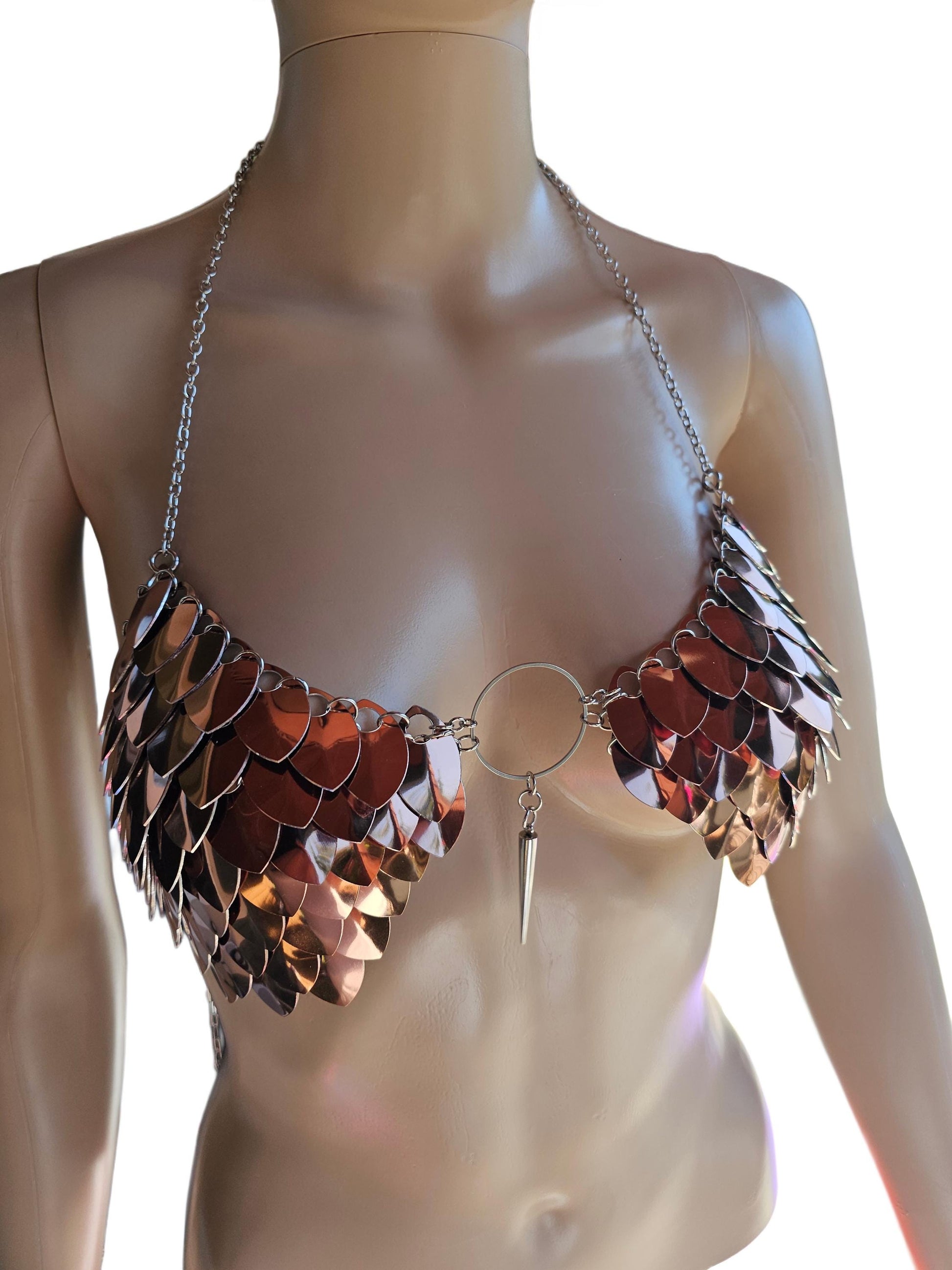 Halloween Copper Festival Outfit Scalemail Corset Top, or Rave Viking, Dragon, Fairy Cosplay Larp Costume, - QUALITY MADE in CANADA