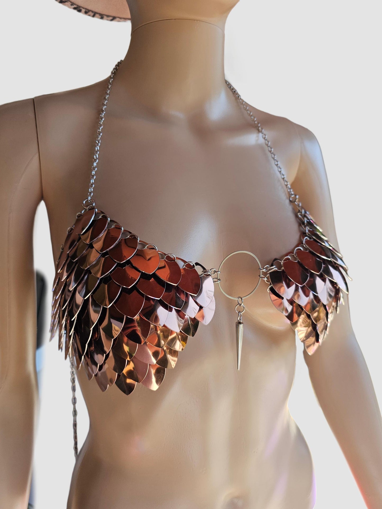 Halloween Copper Festival Outfit Scalemail Corset Top, or Rave Viking, Dragon, Fairy Cosplay Larp Costume, - QUALITY MADE in CANADA