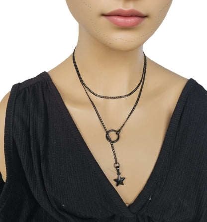 Black Steel Star Gothic Lariat Choker Wrap Necklace | Dark Academia and Grunge Pagan Witch Aesthetic statement handmade jewelry gift for her