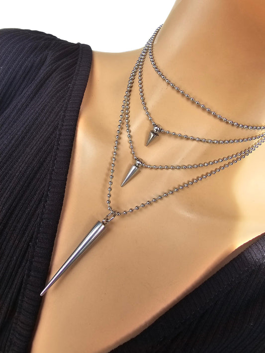 Steel Spike Wrap Non-Tarnish Ball Chain Layered Norse Pagan Goth Choker Necklace - Waterproof Punk Grunge Alt Jewelry