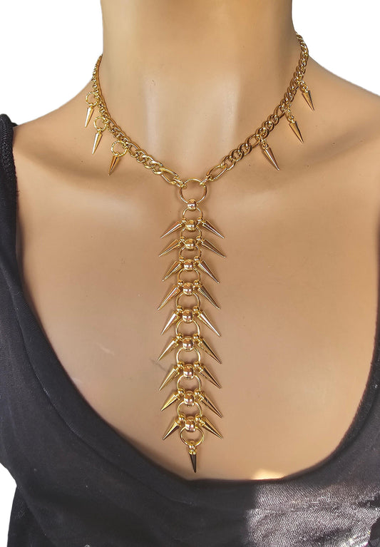 Gold Spike Gothic Punk Choker Vertebrae Chainmail Necklace | Dark Academia Aesthetic Vertebral handmade jewelry goth grunge gift for her