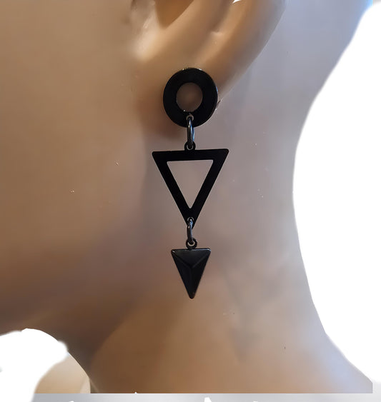 Goth Black Steel Post Punk Geometric Dangle Earrings, handmade unusual unique and weird Gothic grunge earrings jewelry, Y2K aesthetic