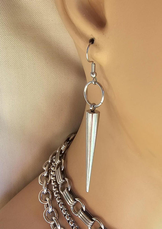 Gothic Earrings Large Spike on Hypoallergenic Surgical Steel, handmade Goth grunge punk jewelry, punk earrings, occult jewelry