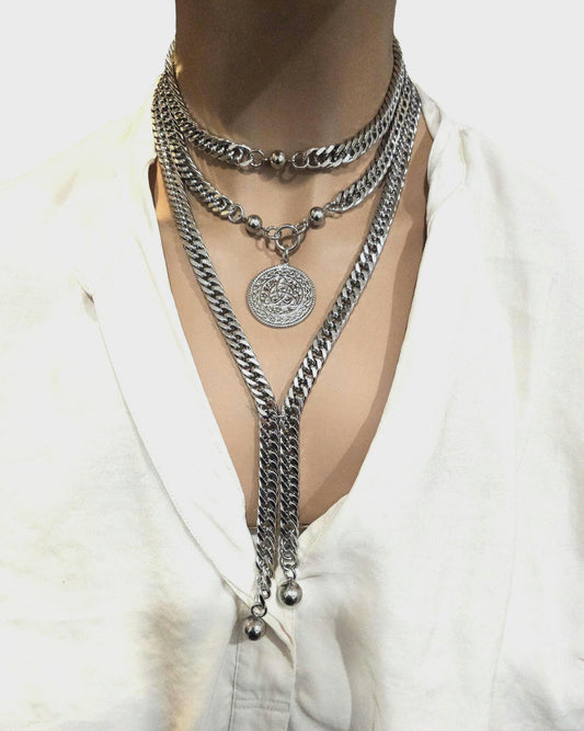 Goth Style Chunky Edgy Layered Chain Choker Necklace Set - 3 Separate Stainless Steel Necklaces, Great Handmade Jewelry Gift