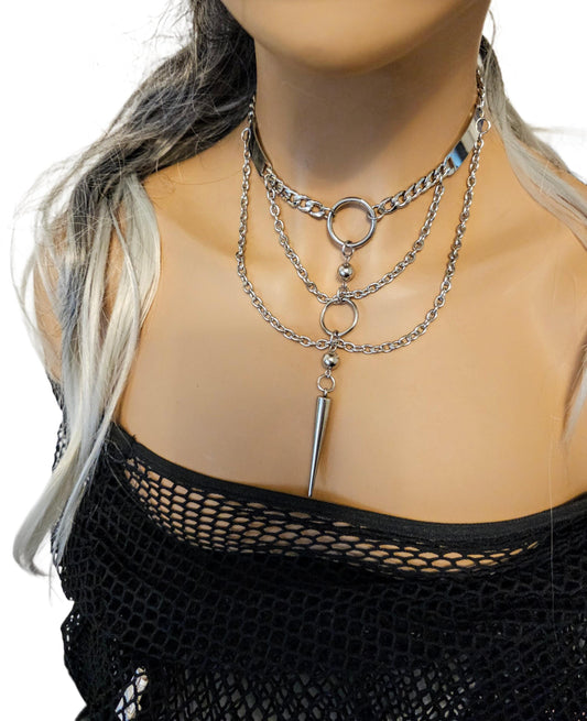 Goth Punk Steel Layered Spike Chunky Edgy Multi Strand Chain Necklace Set | Witchy grunge alt jewelry, Dark Academia Aesthetic