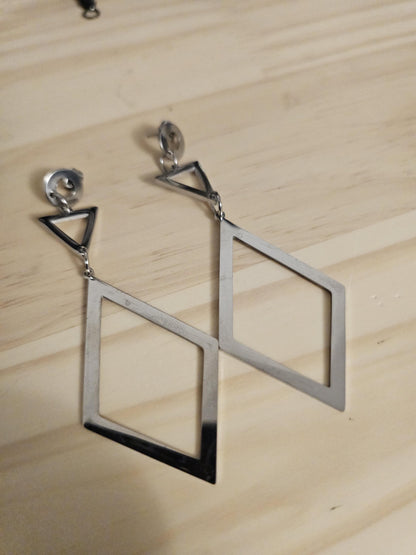 Surgical Steel Triangle Geometric Steel Post Dangle Earrings Pair, handmade jewelry, great Christmas gift for girlfriend, wife, mom