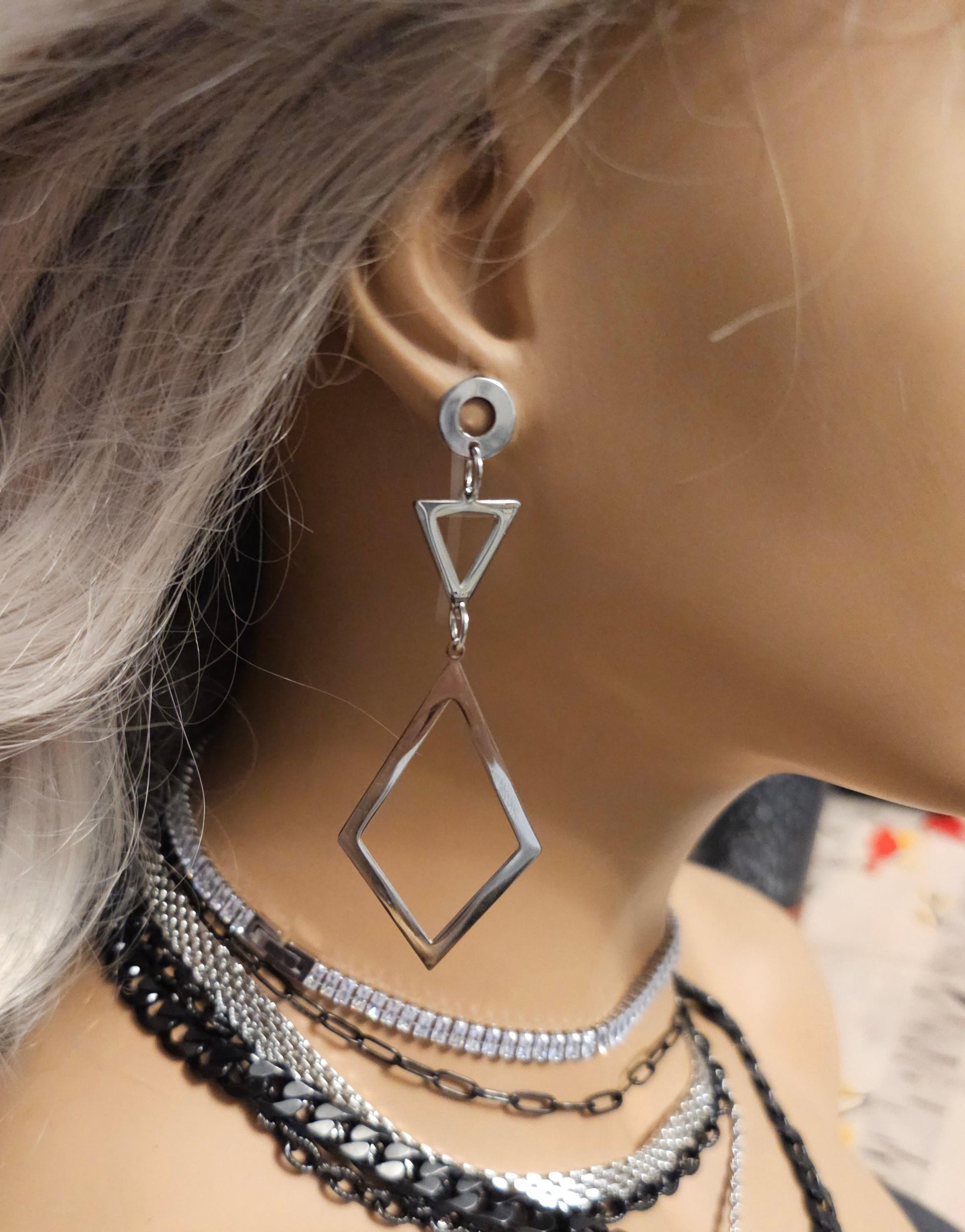 Surgical Steel Triangle Geometric Steel Post Dangle Earrings Pair, handmade jewelry, great Christmas gift for girlfriend, wife, mom