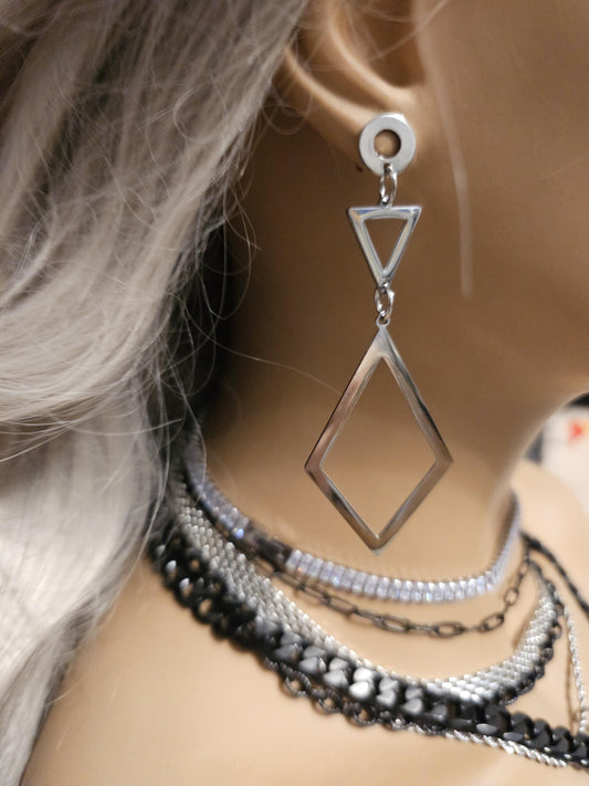 Surgical Steel Triangle Geometric Steel Post Dangle Earrings Pair, handmade jewelry, great Christmas gift for girlfriend, wife, mom